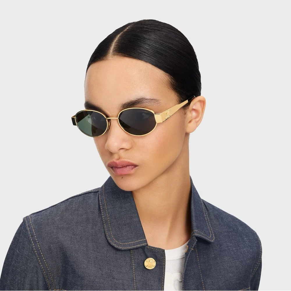 Celine Black and Gold Oval Sunglasses